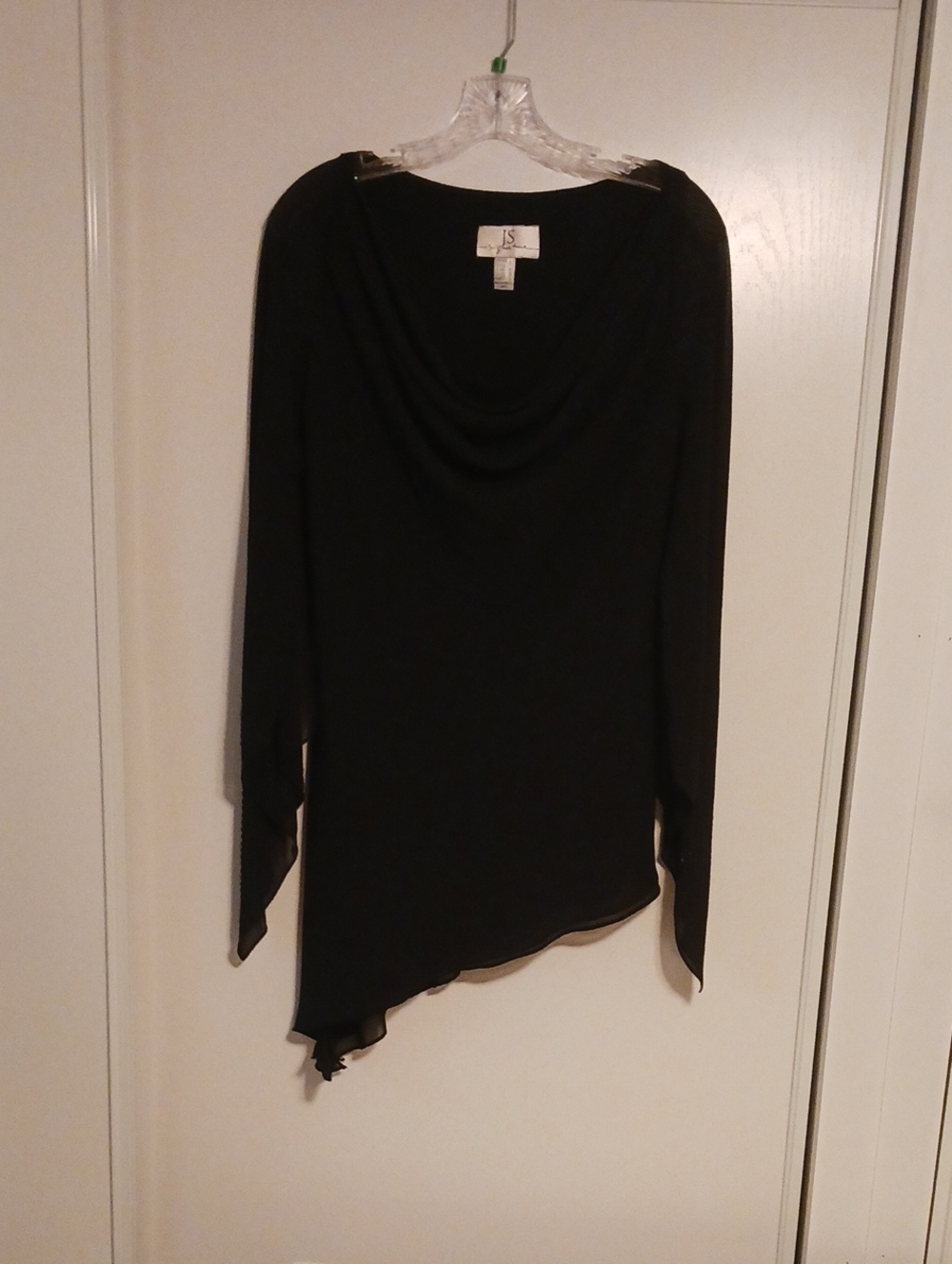 JS Collections Black Asymmetrical Draped Evening Dress